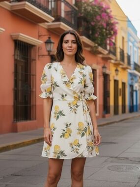 Eva Rose Lemon Print Wrap Dress – Size Medium, NWT